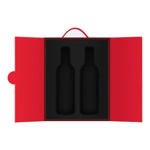 High end red carton package delivery mini red wine gift set with tall glass sets present double door wine box