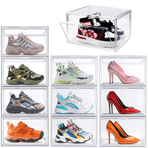 Boîte à chaussures magnétique transparente en acrylique, boîte de rangement portable, étagère de rangement épaissie avec grande ouverture latérale, conteneur de rangement pour chaussures - Product Image 1