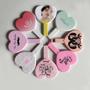 Custom Logo Travel Heart Mirror Wholesale Handheld Makeup Desktop Diy Portable Plastic Mini Mirror Handhandle Mirror