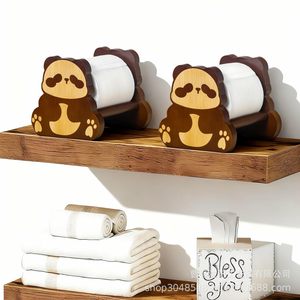 Panda Shape Solid Wood Toilet <b>Paper</b> Holder Tabletop No Drilling Required Bathroom <b>Kitchen</b> Living Room Bedroom Use - Product Image 1