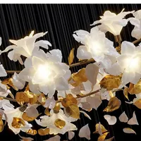 Lustre européen de luxe en cuivre et cristal avec un design de fleurs flottantes pour escalier, loft, plafond, ampoules LED