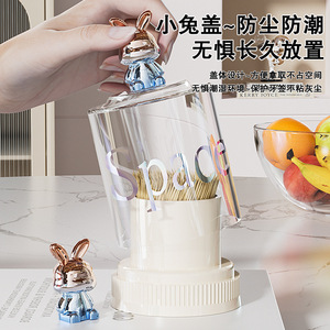 Cute Cartoon Rabbit Transparent Toothpick <b>Box</b> <b>Large</b> Capacity Desktop Storage Holder For Household Use - Product Image 1
