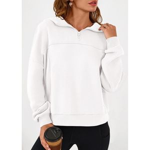 Sweat-shirt à capuche court en polaire pour femme, pull à quart de zip, haut à manches longues, vêtements d'hiver - Product Image 6