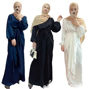 2022 atacado turquia dubai luxo buibui abaya, vestido feminino islâmico conjunto de 2 peças interior vestido de cetim seda sob abaya