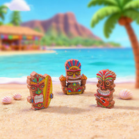 Ornamen Meja Lanskap Mikro Pantai Terlaris, Dekorasi Terarium Liburan Tropis, Figur Tiki Hawaii Mini dari Resin