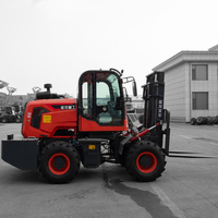Chariot élévateur tout-terrain diesel 4x4 JINLONG JL-3.5T avec mât à 3 sections, déplaceur latéral et pneus pleins pneumatiques