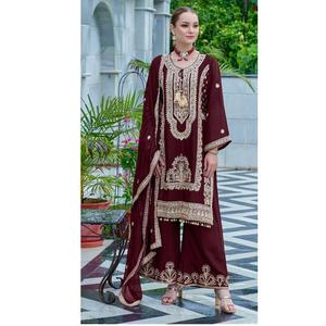 Traje paquistaní de Chinon de alta demanda con Secuencia bordada, traje de trabajo Salwar, Ropa Étnica, traje de fiesta - Product Image 1
