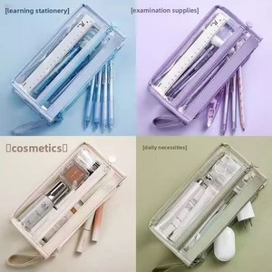 Estuche Transparente de PVC de Tres Capas con Cierre Abierto para Lápices, Organizador para <span class=keywords><strong>Exámenes</strong></span>, Cosméticos y Papelería - Estilo Instagram - Product Image 3
