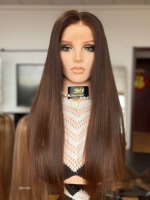 Perruque Lace Front SHY en Cheveux Remy Premium, Couleur Marron avec Mèches, Longueurs Plus Longues, avec Cheveux Naturels pour Femmes