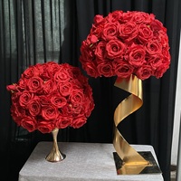 Arrangement de fleurs artificielles pour mariage RHD, décoration de table, grande boule de fleurs en soie rouge, blanche, ivoire et verdure