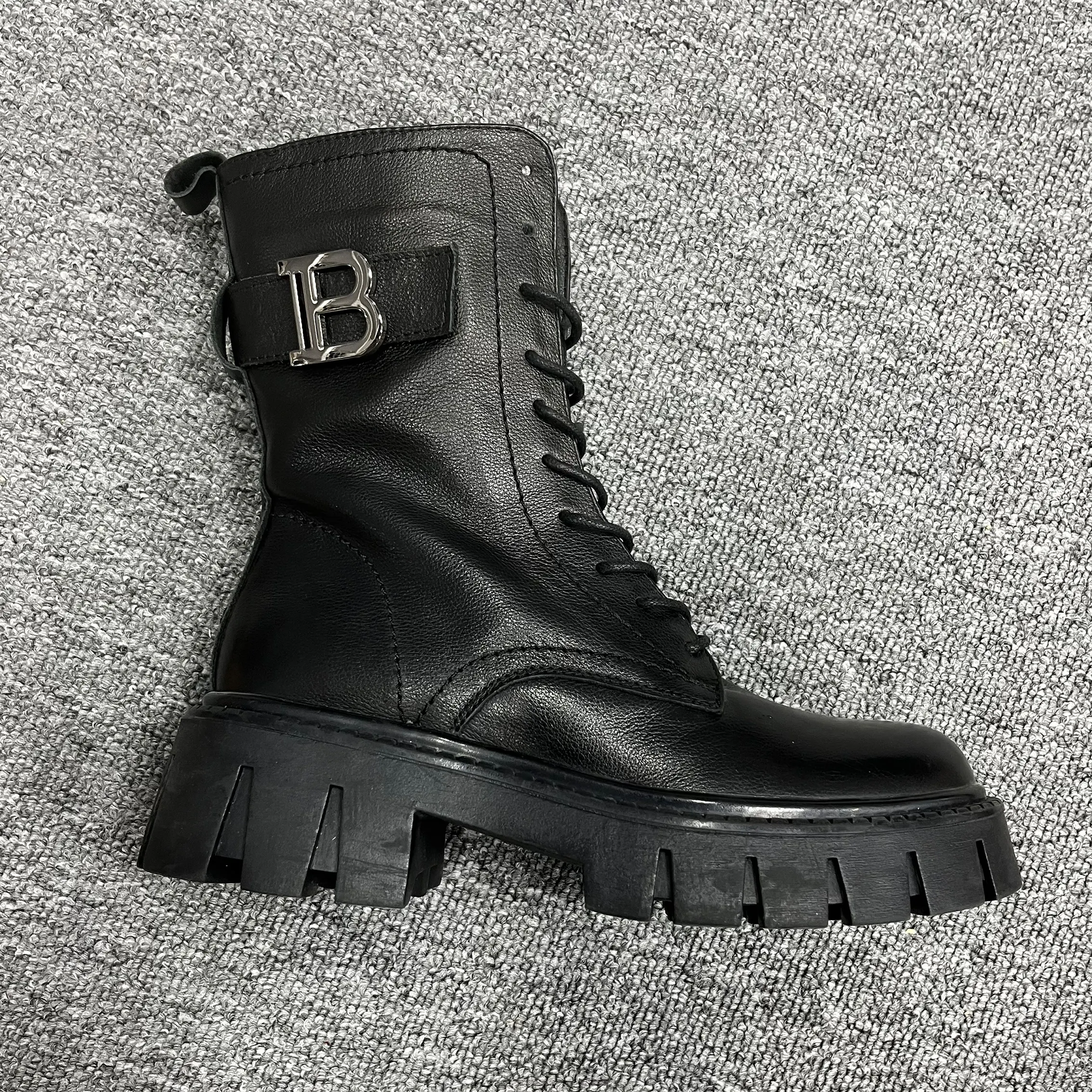 Autumn And Winter Women'S Boots Mid Calf Lace Up Casual Short Boots Retro Workwear Waterproof Classic Leather Boots
