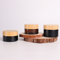 Pots en verre à large ouverture de 200g/200ml pour crème, avec couvercles en bambou gravés du logo, ronds, noirs, transparents ou givrés, pour cosmétiques et gommages corporels, avec boîte.