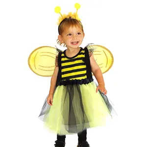 FELIZ Meninas Do Bebê Um 1 ° Aniversário Outfit Bee Romper Tulle Tutu Saia Party Clothes Set Halloween abelha saia unidade