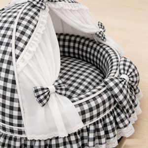 Cama <span class=keywords><strong>para</strong></span> Mascotas Aislante y Transpirable, con Encaje Rojo, Diseño a Cuadros Marrón, Protección <span class=keywords><strong>para</strong></span> las Cuatro Estaciones, Universal <span class=keywords><strong>para</strong></span> <span class=keywords><strong>Perros</strong></span> y Gatos Pequeños y Medianos - Product Image 5