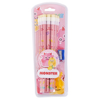 Ensemble de 12 crayons de papeterie scolaire pour enfants, dessin animé mignon, cadeau de maternelle avec gomme, crayon en gros