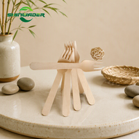 Ensemble de couverts jetables biodégradables en bois : couteau, fourchette, cuillère