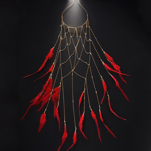 Plume <span class=keywords><strong>indienne</strong></span> coiffure gitane plume casque mariage rouge Hippie bandeau réglable longue plume cheveux accessoires - Product Image 6