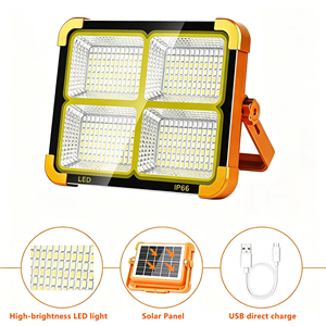 Outdoor Garden Rechargeable Solar LED <b>Flood</b> <b>Lights</b> 4-Lamp Head IP66 Rated Remote Control Waterproof ABS Portable Emergency <b>Light</b> - Product Image 1