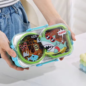 Boîte de rangement <span class=keywords><strong>alimentaire</strong></span> rectangulaire multifonction en acier inoxydable, boîte à bento pour maternelle, boîte à lunch mignonne à 2 compartiments avec couvercle en PP - Product Image 4