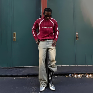 Áo len cổ lọ kẻ sọc cổ điển, tay dài, dáng rộng, chất liệu dệt kim, phong cách Hàn Quốc Y2K, thích hợp cho mùa thu đông - Product Image 5