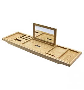 Plateau de baignoire en bambou de luxe, Plateau de baignoire en bambou pliable avec miroir - Product Image 1