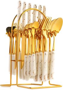 High Quality 24-Piece Stainless Steel Flatware Set <b>Knife</b> <b>Fork</b> Spoon Plastic Handle Eco Friendly Dishwasher Safe Modern Wedding - Product Image 3