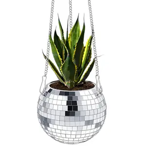 Hot 4" 6" 8" 16" Round Rose Gold Hanging Disco Ball Planter With Chain Outdoor Flower Pot Indoor Home Party Decoration Ideas