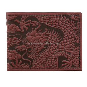 Cartera plegable de cuero con estampado de dragón, cartera plegable de cuero de grano completo para <span class=keywords><strong>hombre</strong></span>, cartera corta con diseño de dragón oriental - Product Image 4