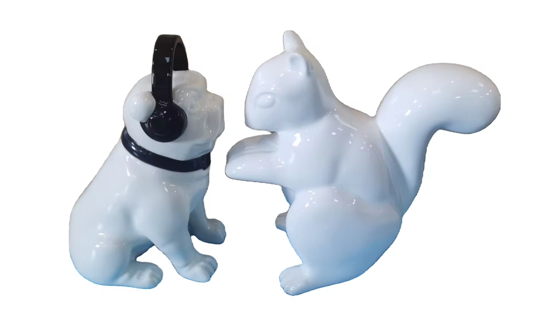 Statue Bouledogue Français Assis 30 Cm - Résine Blanc Avec Casque Audio - Déco