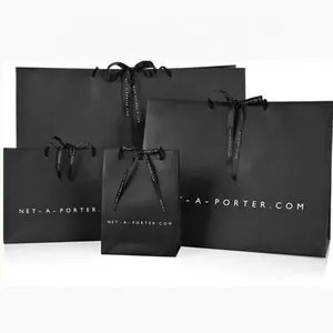 Boutique Luxury Gift Paper Shopping Bag Customized Black Paper Jewelry Shoes Clothing Packaging Bag BYH Custom Brand Matte Black