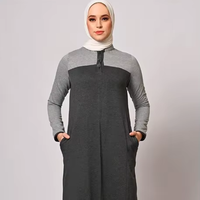 Abaya en jersey color block pour femmes, col montant, demi-boutonnage, manches longues, robe maxi islamique modeste avec poches latérales