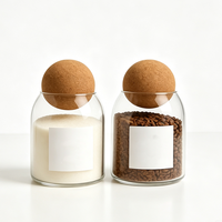 Pot en verre transparent avec bouchon en liège rond pour le stockage de grains de café, noix, sucre, thé