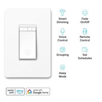 Interrupteur intelligent à intensité variable standard US, unipolaire, en polycarbonate, nécessite un fil neutre, Wi-Fi 2,4 GHz, compatible Alexa et Google Home, aucun hub requis