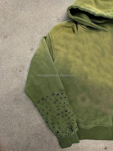 Sudadera con capucha informal unisex de algodón French Terry, con efecto desgastado vintage, lavado ácido, oversize, con cremallera, para hombre, venta al por mayor y personalizada. - Product Image 2