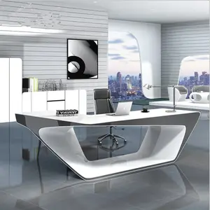 Bureau de table de luxe de meubles blancs de réception d'ordinateur moderne, table d'écriture d'ordinateur d'utilisation de patron de pierre de corians
