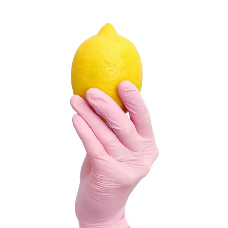 GMC toptan 9 inç gıda sınıfı güzellik salonu için koruyucu eldivenler 5 Mil tek kullanımlık nitril pembe eldiven Pet