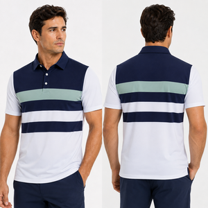 Chemises Polo pour Hommes 92% Polyester 8% Spandex Séchage Rapide Rayées Color Block Chemise de Golf Personnalisée Performance Polo Homme - Product Image 2