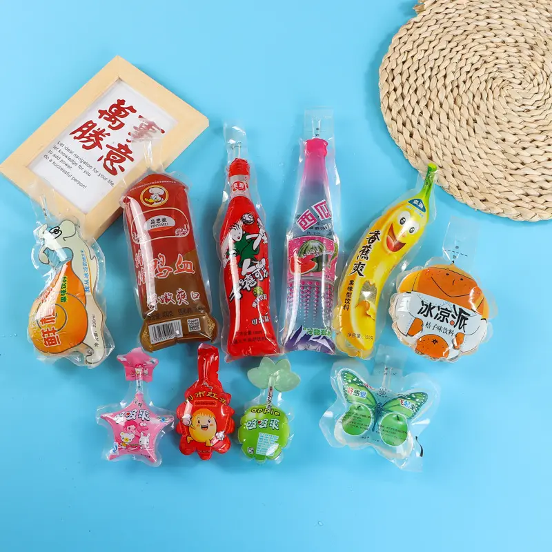 Impresión personalizada reciclable en forma de alimentos bolsa de líquido embalaje en forma de espada bolsa de llenado de botellas de jugo