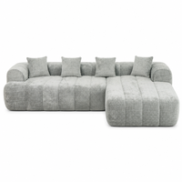 Canapé modulaire convertible gris clair capitonné avec chaise longue, profil bas, idéal pour appartement, loft, studio