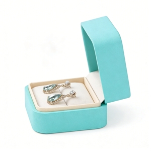 Boîte à boucles d'oreilles haut de gamme en cuir PU avec couvercle rabattable, insert en papier, logo personnalisé sérigraphié, vente en gros - Product Image 4