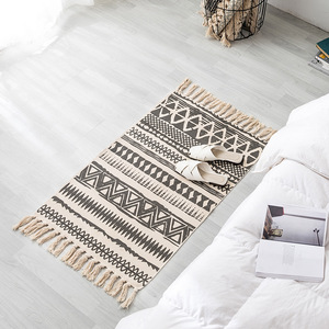 Black White Bath Mat, Woven Cotton Material With Tassel of <strong>Boho</strong> Bathroom Floor <strong>Rug</strong> - Product Image 4