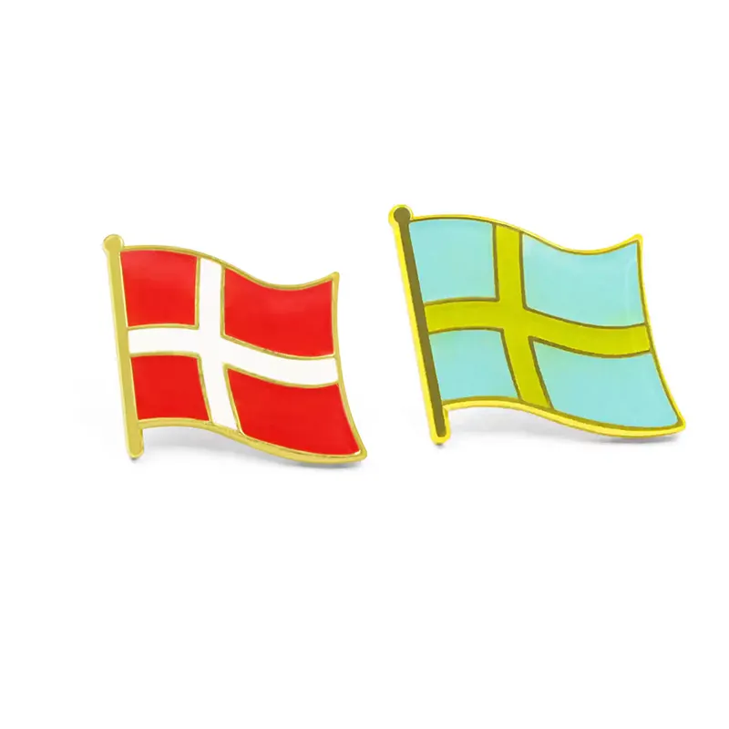 Factory Price Denmark Sweden Custom Flag Lapel Soft Enamel Pin Bulk Wholesale Personalizado Pins Logo