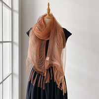 Châles en gaze de soie pure 100% de haute qualité, doux et fins, pour femmes, écharpes en organza de soie de mûrier avec pompons, parfaits pour les robes de soirée