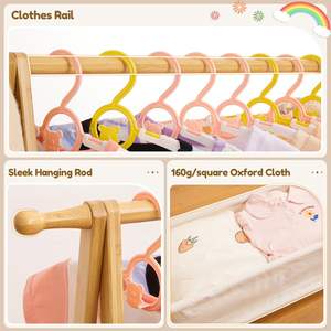 Bamboe Klein En Opvouwbaar Kinderkledingrek Met Opbergdoos Verkleedhouder Kinderkledingstandaard Voor Woonkamer - Product Image 5