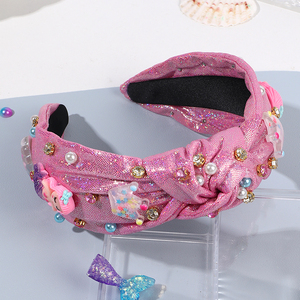 Serre-tête sirène à nœud papillon tendance été CN, en tissu scintillant avec <span class=keywords><strong>strass</strong></span>, accessoires de plage pour filles - Product Image 5