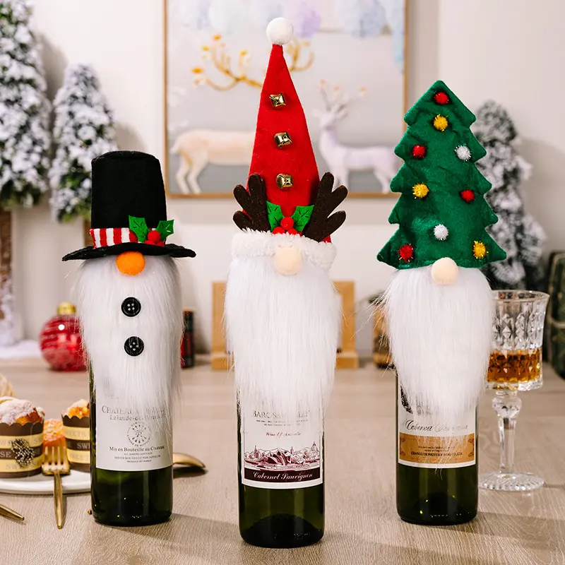 Christmas Wine Bottle Covers Gnome Elk Xmas Tree Christmas Wine Bag Xmas Decoration for Holiday Decor