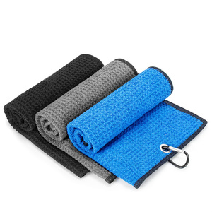 Wholesale 40 by 50 Microfiber Waffle Pattern <strong>Golf</strong> <strong>Towel</strong> with Carabiner Clip Tri-fold Premium - Product Image 4