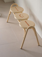 Ensemble table et banc d'extérieur en bambou, style coréen, crémeux, inspiré d'Instagram, personnalisable avec visages souriants, pour terrasse, couleur lait