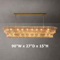 Lustre linéaire en verre fumé à 2 niveaux de 54 pouces, style américain de luxe, pour salle à manger, îlots de cuisine