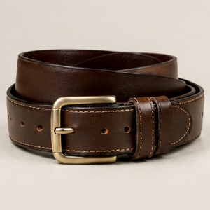 Cinturón de Cuero Genuino Marrón Sólido con Hebilla Rectangular de Cobre, Formal, Duradero para Hombre - Product Image 1